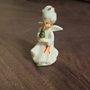 Holiday Angel Figurine with Green and White Accents